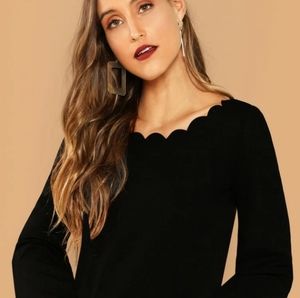 Scallop Trim Fitted Blouse
